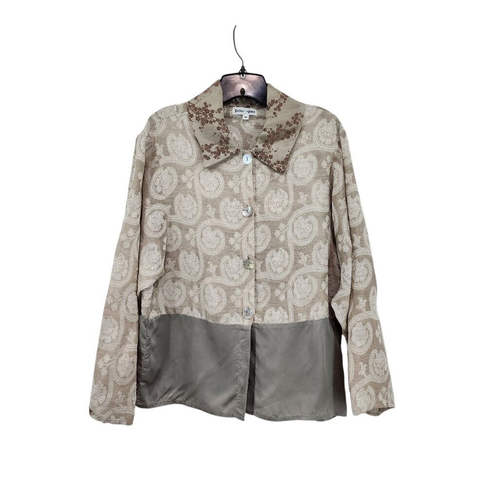 Jackie Loves John women's Linen Blend Embroidered  Button Front Jacket - M